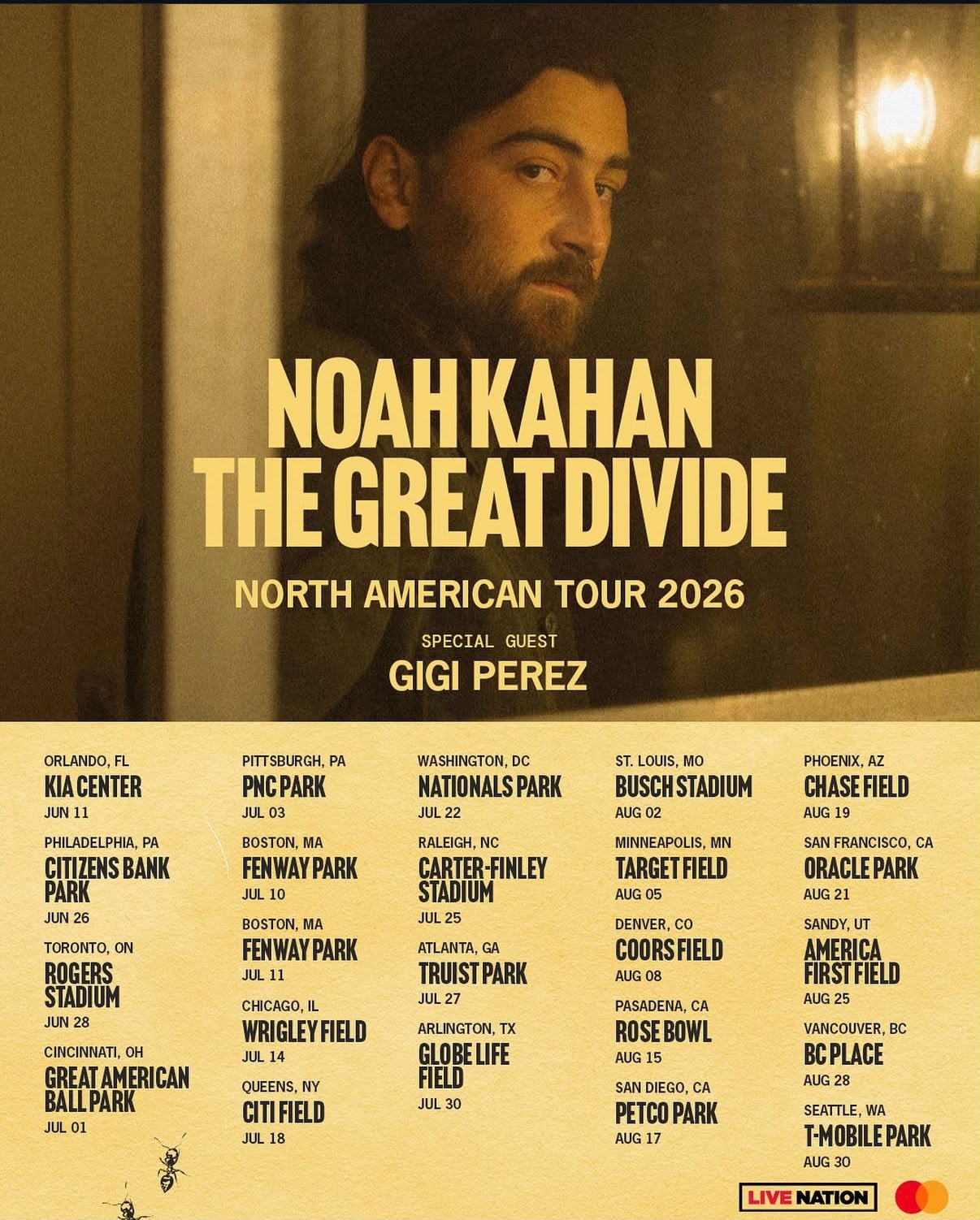 Noah Kahan The Great Divide North American Tour 2026 with special guest Gigi Perez